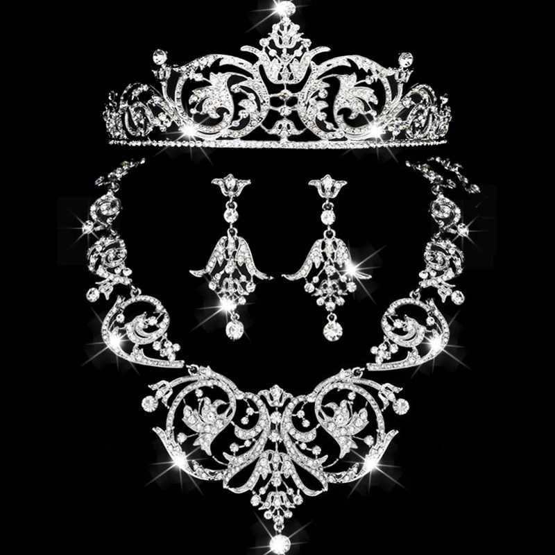 Новые роскошные bijoux rhinestone корона серьги цепочки и ожерелья Ювелирные наборы для