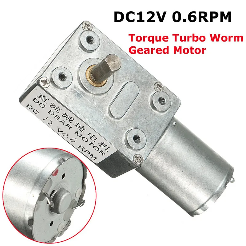 

12V DC Geared Motor 0.6RPM High Torque Low Speed Turbo Worm 370 Right Angle US