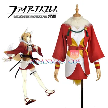 

Fire Emblem Awakening Selkie Kinu Cosplay Costume Custom Women Clothing For Adult Red Dress Plush Collar Tail with Ears Belt
