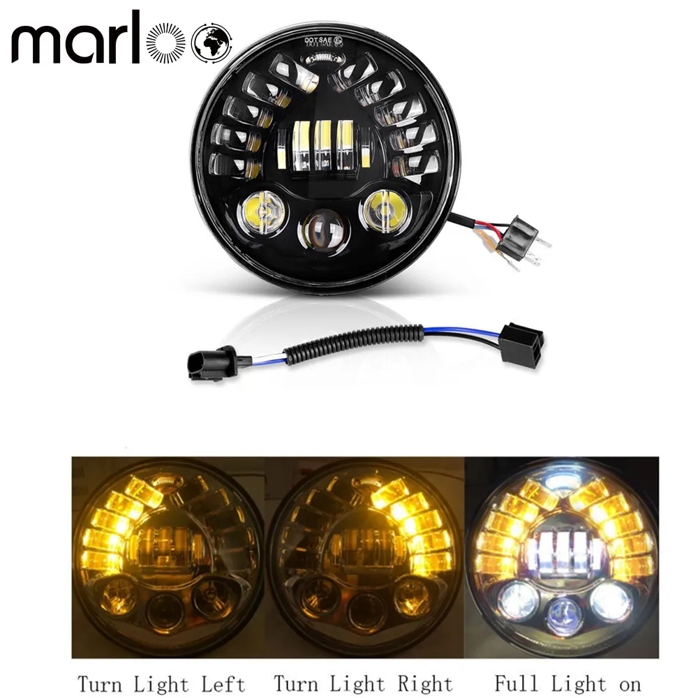 

Marloo Harley Motorcycle 7" Headlight Lamp LED White DRL Amber Left Right Turn Signals Harley Touring Headlight