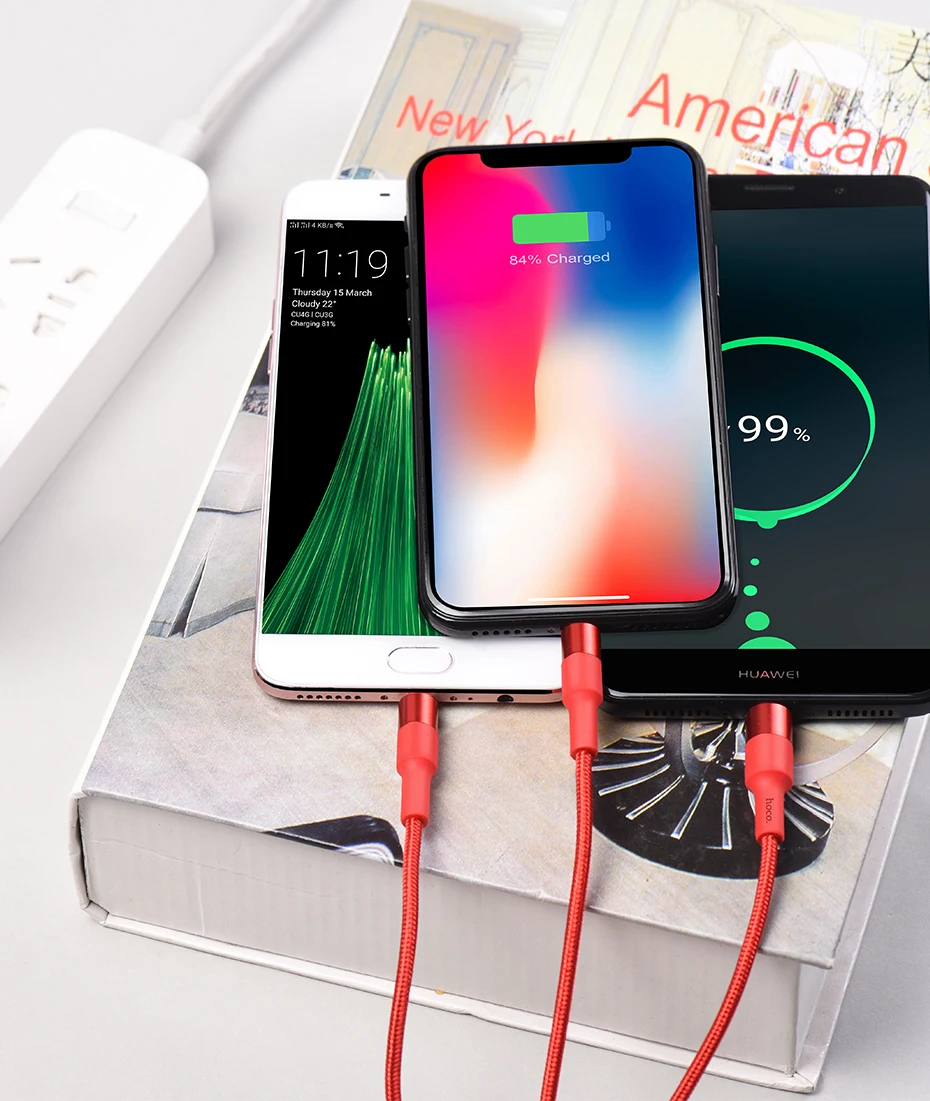 HOCO 3 в 1 USB кабель для iPhone X 8 7 6 3в1 Micro usb type C кабель зарядного устройства для samsung S9 Универсальный мобильный кабель для зарядки телефона