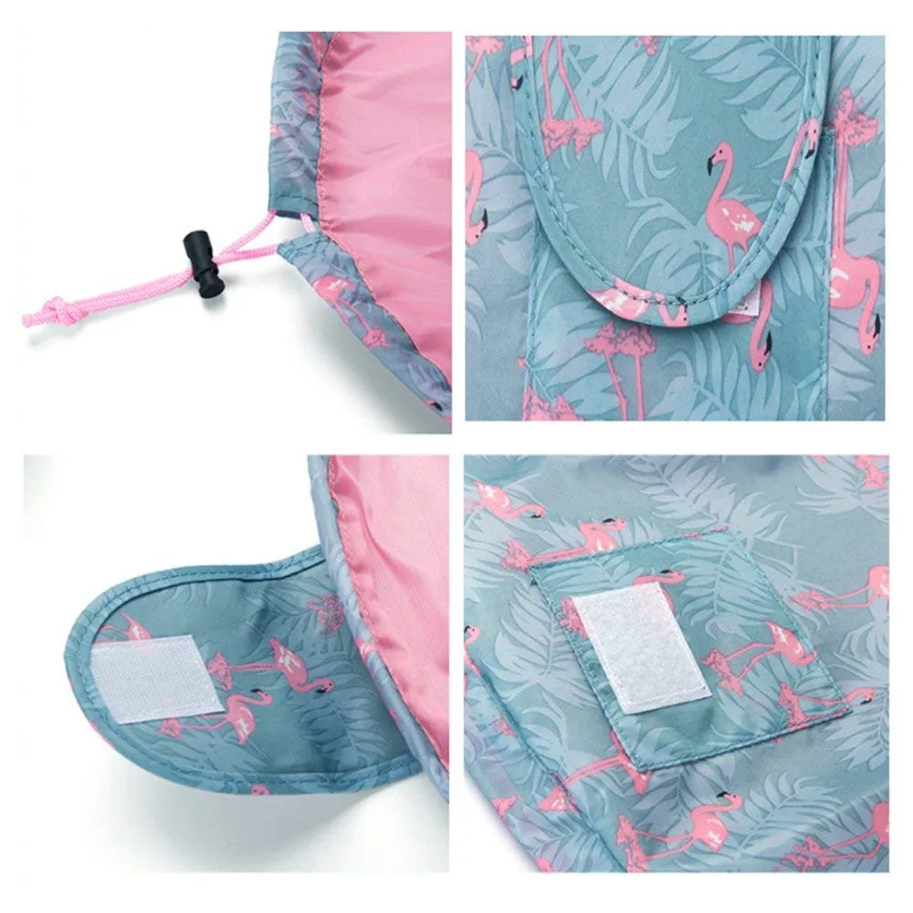 Large Capacity Lazy Makeup Toiletry Bag Drawstring Portable Travel Casual Waterproof Quick Pack Magic Makeup Storage Bag Perfect for Women Girls (Flamingo)04