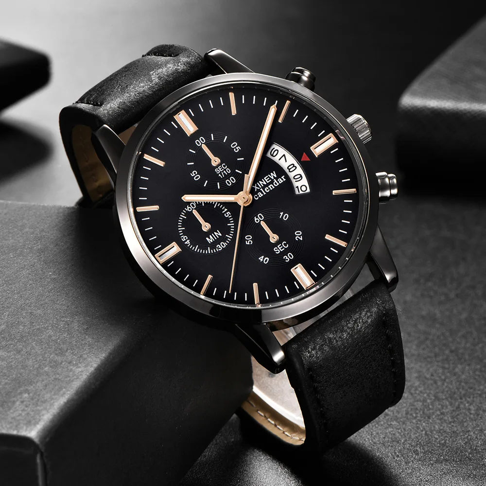

New hot sale watch Men's belt calendar quartz watch Men's business gift watch