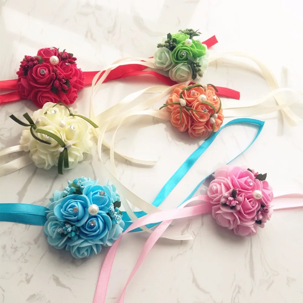 72pcs Mini Foam Rose Wrist Flower Artificial Ball Shape Rose Bridal