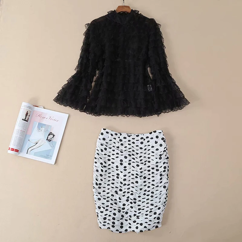 Nouveau Fois Dentelle Volants Designer Set Femmes Piste Blouse 2019 Ensemble Costume De Jupe Mode Imprimer Dot À rv6Bzqw1r