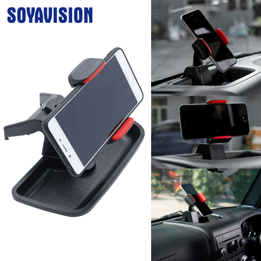 Black ABS Cell Mobile Phone Ipad Holder Car GPS Bracket Dash Mount Holder Storage Organizer Box for Jeep Wrangler JK 2012-2017 (8)