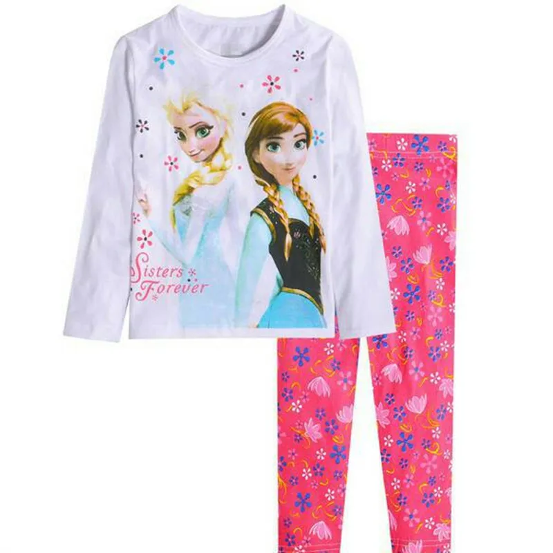 Пижамный комплект с изображением принцесс Эльзы и Анны для маленьких девочек; штаны; комплект одежды из футболки с длинными рукавами; детская одежда для сна для девочек; детская одежда для сна - Цвет: 11
