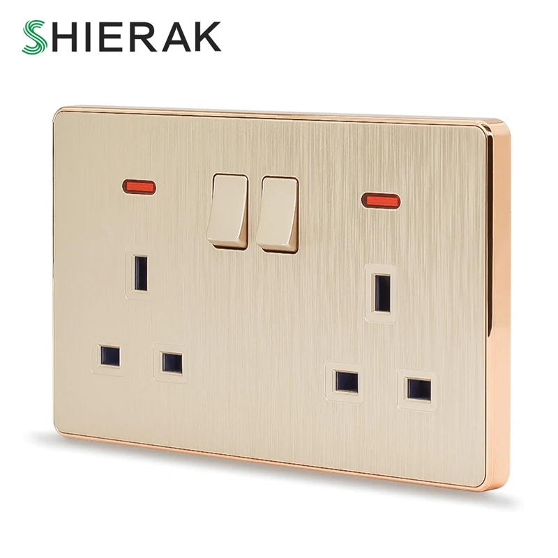 SHIERAK 13A UK Double Wall Power Socket With 2 Gang Light Switch Luxury