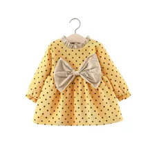 Зимнее платье для маленьких девочек; теплые флисовые Детские платья для девочек; платье принцессы с бантом в горошек; одежда для маленьких девочек