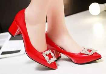 

Wedding Shoes Zapatos Mujer Woman Ladies Women Pumps Chunky High Heels Fashion Girls Elegant Chaussure Femme Rhinestone C161681