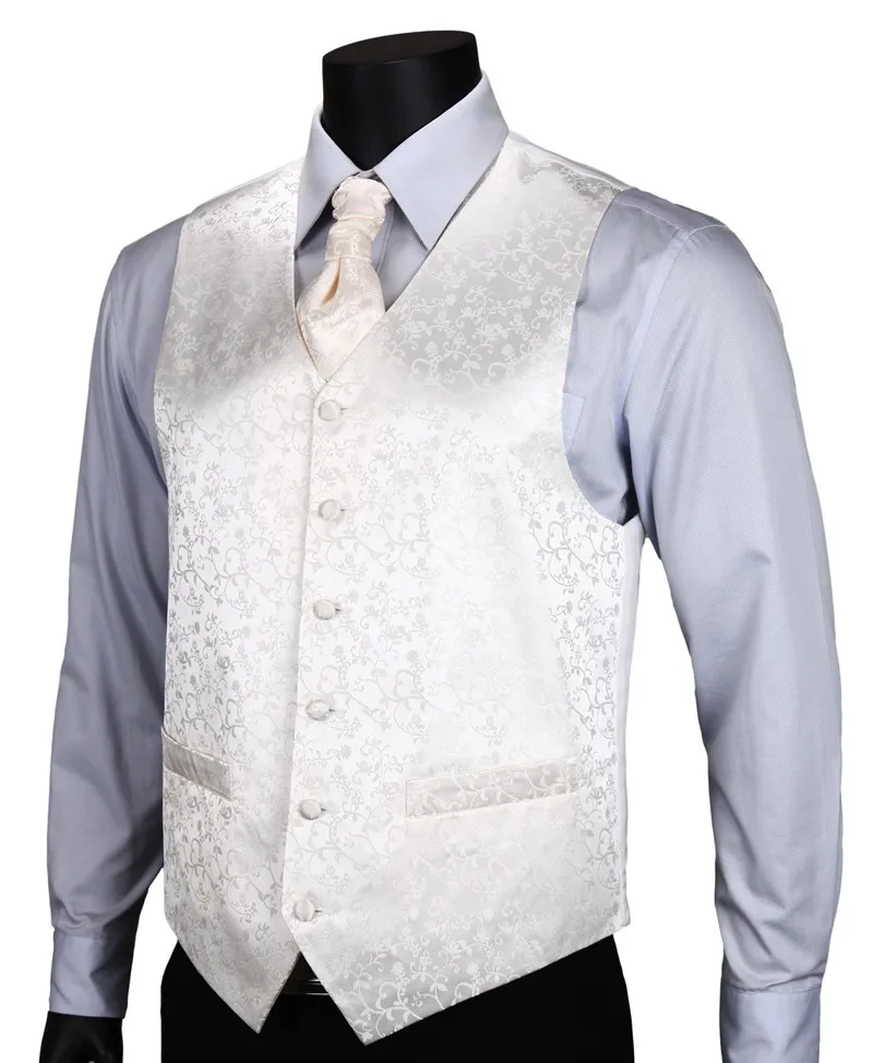 VE04 белый цветочный Топ Дизайн Свадебный Мужской шелковый жилет карманные Квадратные запонки набор галстуков для костюма смокинг