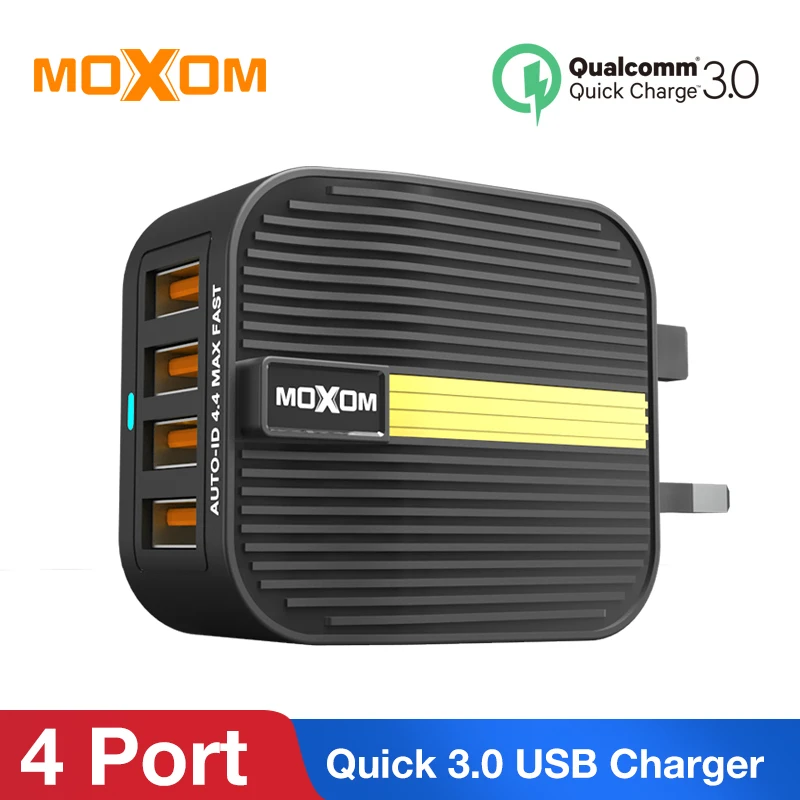 

MOXOM Quick Charge 3.0 USB Charger 28W QC 3.0 QC Fast Charging EU UK Plug 4 Port Mobile Phone Charger for iPhone Samsung Xiaomi