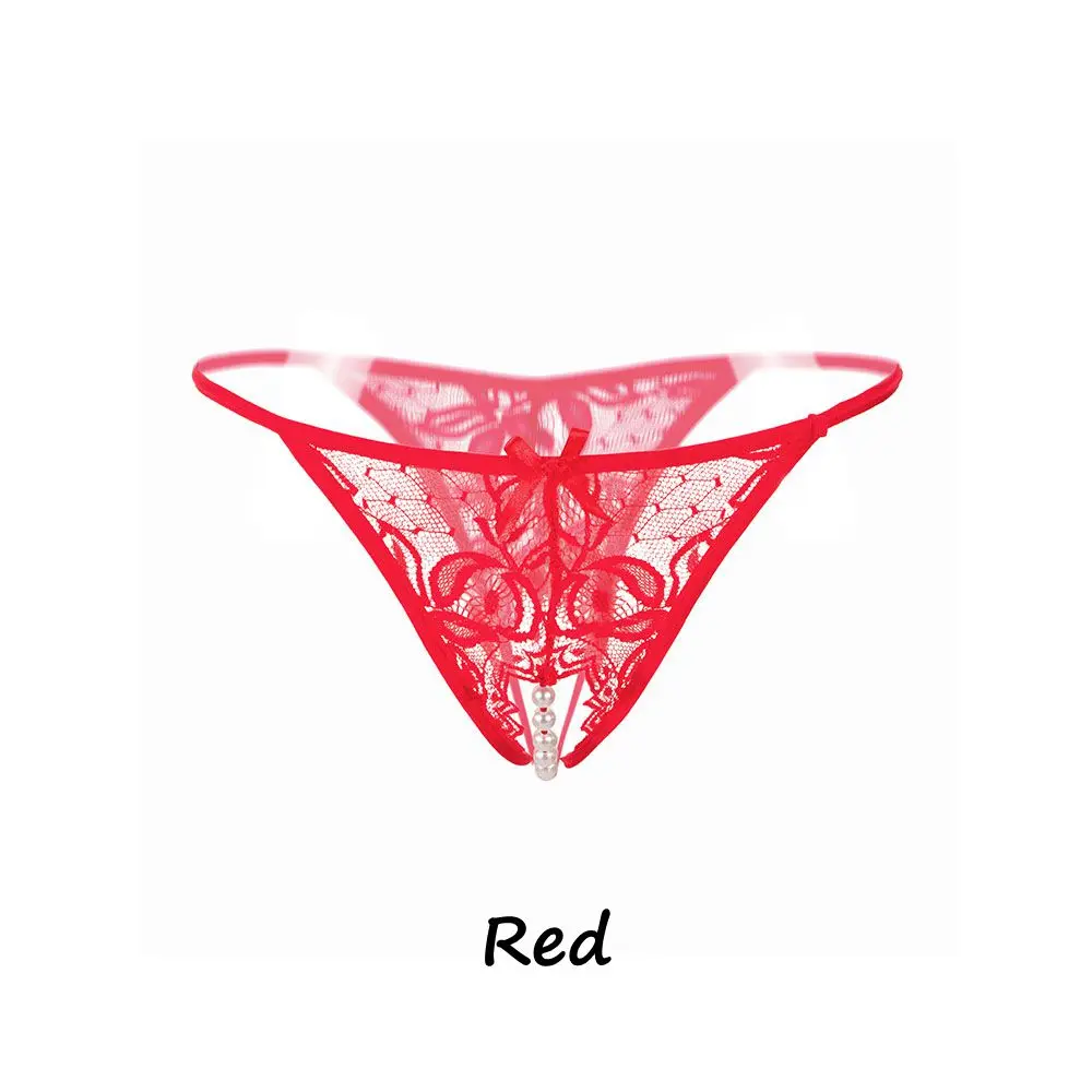 Женское сексуальное розовое нижнее белье с жемчужинами, сексуальные кружевные прозрачные трусики, Эротические трусики танга, стринги, нижнее белье с вырезами - Цвет: red