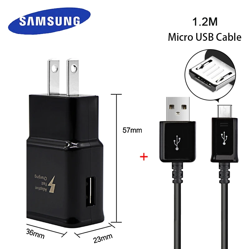 

Samsung Quick Charger Adaptive Fast Charge US Plug With 1.2m Micro USB Cable for Galaxy S7 6 Note4 5 Travel Charging 9V 1.67A