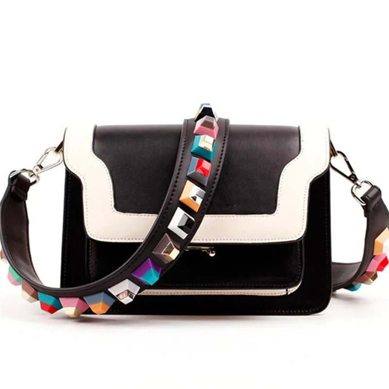 

2016 New Women multicolour strap shoulder Bag Genuine Leather Retro larger capacity Bag Famous Brand Messenger Bag