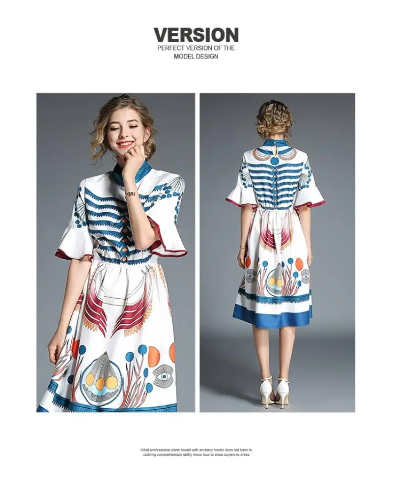 Retro Flower Print Midi Summer Dress Vestidos Playa Verano 2018 Women Party Kawaii Dress Vestidos Casuales De Mujer