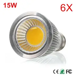 Супер яркий E27 лампочки 15 Вт AC85-265V Светодиодный прожектор E27 вел Spotlight dimmable внутреннего освещения 6 шт