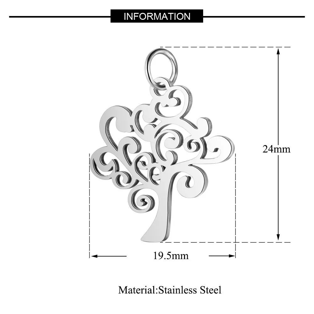 5 шт./лот 316L нержавеющая сталь золотой розовый золотой, серебряный тон Дерево жизни Шарм кулон с петлей подходит DIY ожерелье ювилирные изделия фурнитура