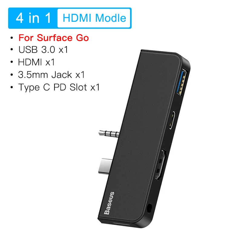 Baseus USB C концентратор USB 3,0 HDMI RJ45 3,5 мм аудио адаптер для поверхности Go Pro 6 мульти USB-C type C концентратор Ethernet USB разветвитель - Цвет: HDMI For Surface Go