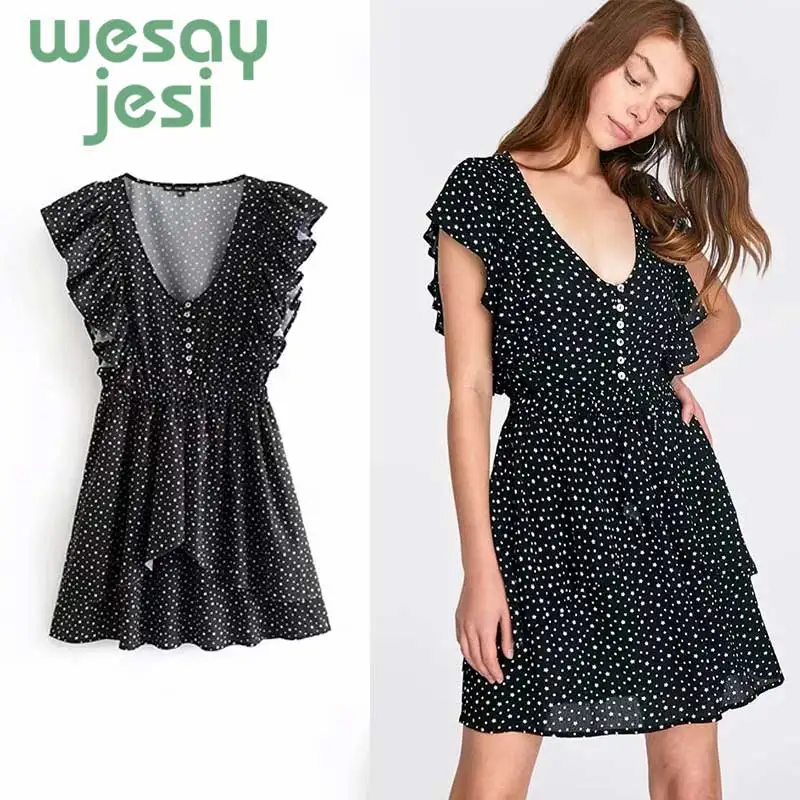 

2019 Women dress Boho Summer Lond Dress Holiday mini Sundress Print V-neck short Sleeve Elegante Dresses