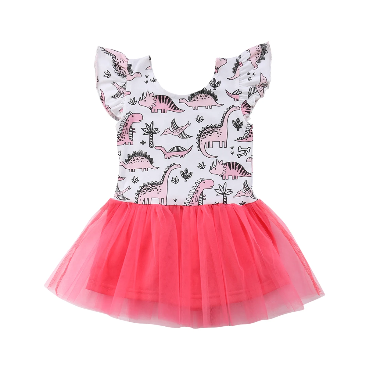 

Cute Newborn Baby Girl Dinosaur Clothes Fly Sleeve Cartoon Tutu Tulle Princess Girls Party Dress Sundress Clothes