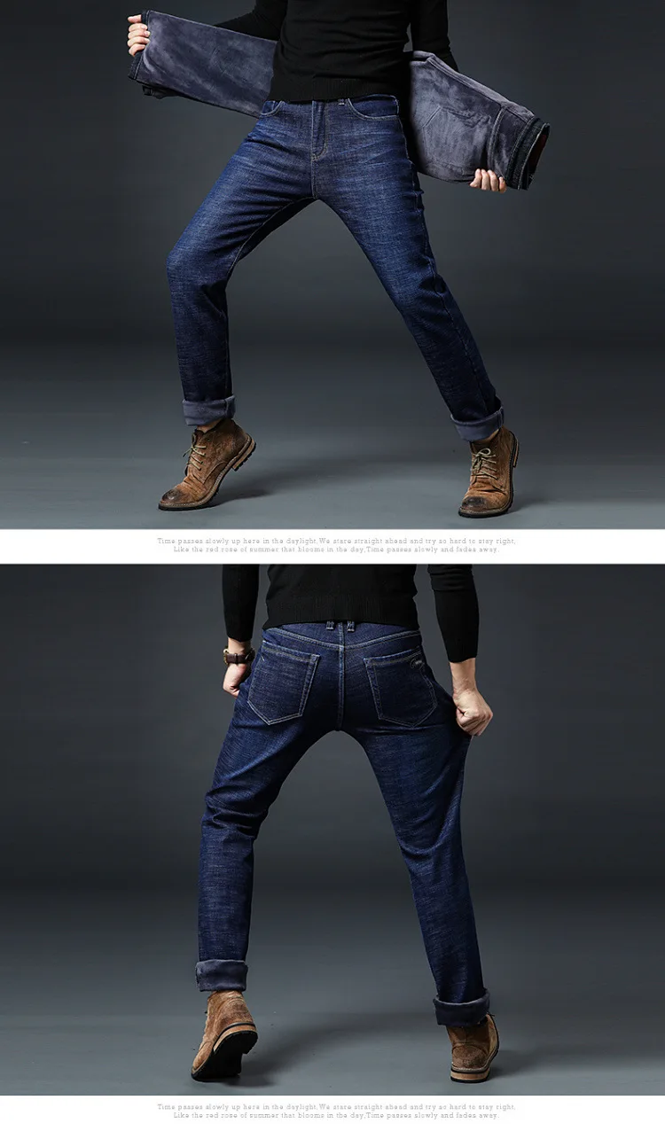 28-46 плюс размер джинсы мужские плюс бархатные мужские джинсы 2019 Новые повседневные Прямые теплые толстые однотонные мужские ковбойские