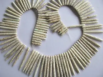 

2strands turquoise stone spikes sharp column black ivory white blue necklace mixed loose bead