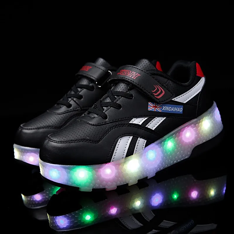 

Kids shoes childr girls USB 2018 heelies sports sneakers with Double TWO wheel Kids LED Light Up Girls&Boys Luminous Skate Shoe