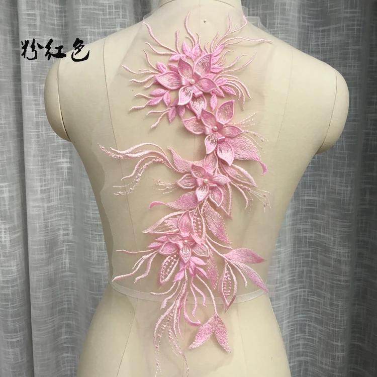 

50x20CM 5Pieces 10 Colors in stock 2017 NEW 3d lace patches with Rhinestones sewing for girls dresses Pink, Wine red, Gold, Grey