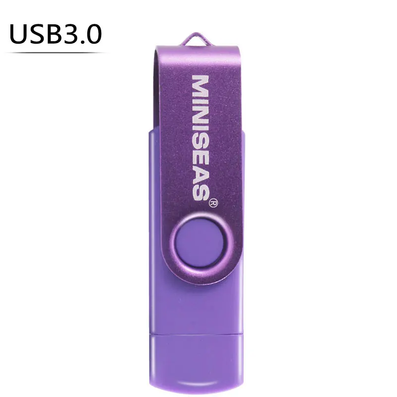 Miniseas Usb 3,0 USB флеш-накопитель OTG для телефона на Android, высокоскоростная память, Usb флешка, 64 ГБ, 32 ГБ, 16 ГБ, металлическая флешка - Цвет: Фиолетовый