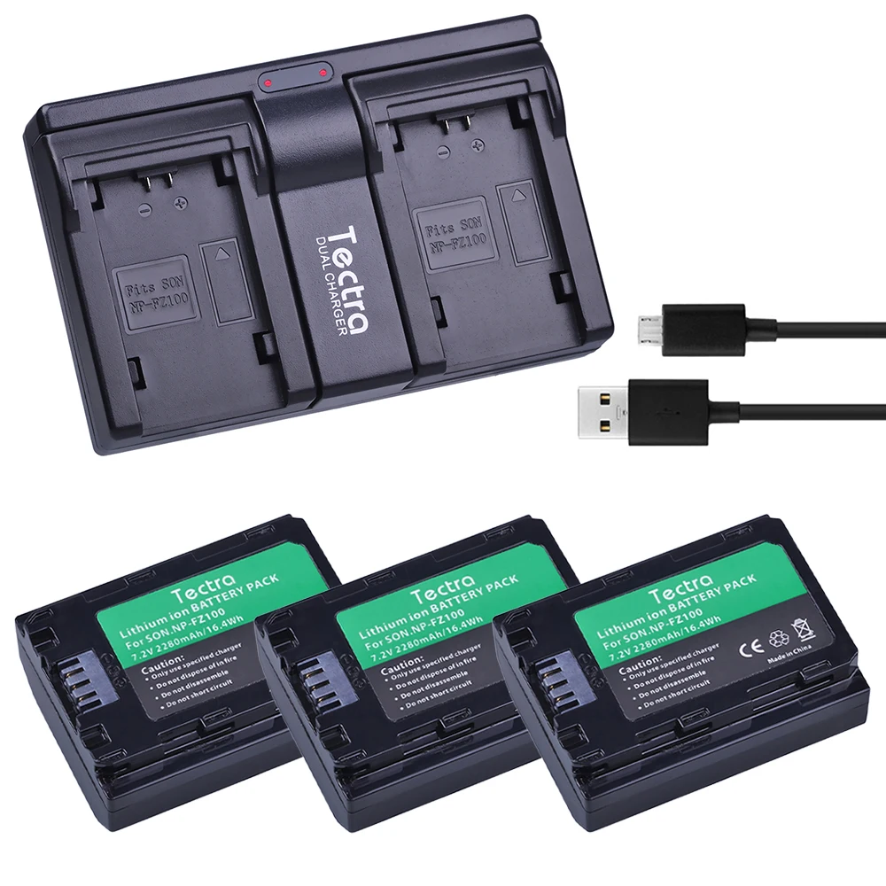 3 pcs NP FZ100 NP FZ100 camera battery+2 Channel USB Dual Charger for Sony ILCE 9, BC QZ1, a7r3