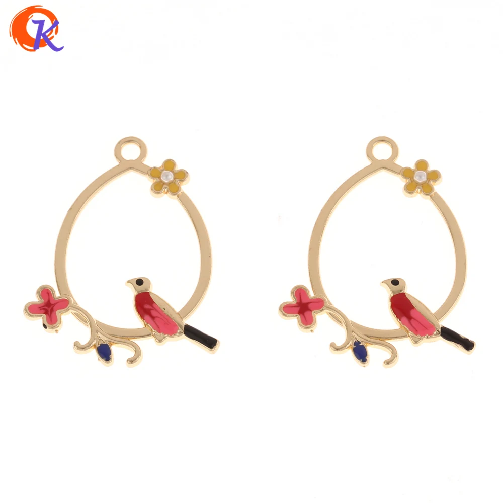 Cordial Design 20Pcs 31*40MM Jewelry Accessories/Hand Made/Gold Oval Connectors With Color Bird/Zinc Alloy/DIY/Earring Findings