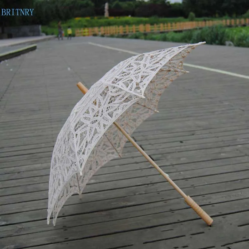 BRITNRY Новое поступление зонт от солнца хлопковый Свадебный зонтик кружевной вышивка ручной работы бежевый Зонт parapluie mariage