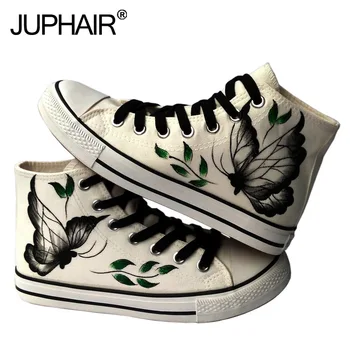 

New New Shoes Mens Males Great Canvas High Leisure Boy Girl Hand Painted Flat Shoes Butterfly Mask Flag Rabbit Fatigues Footwear