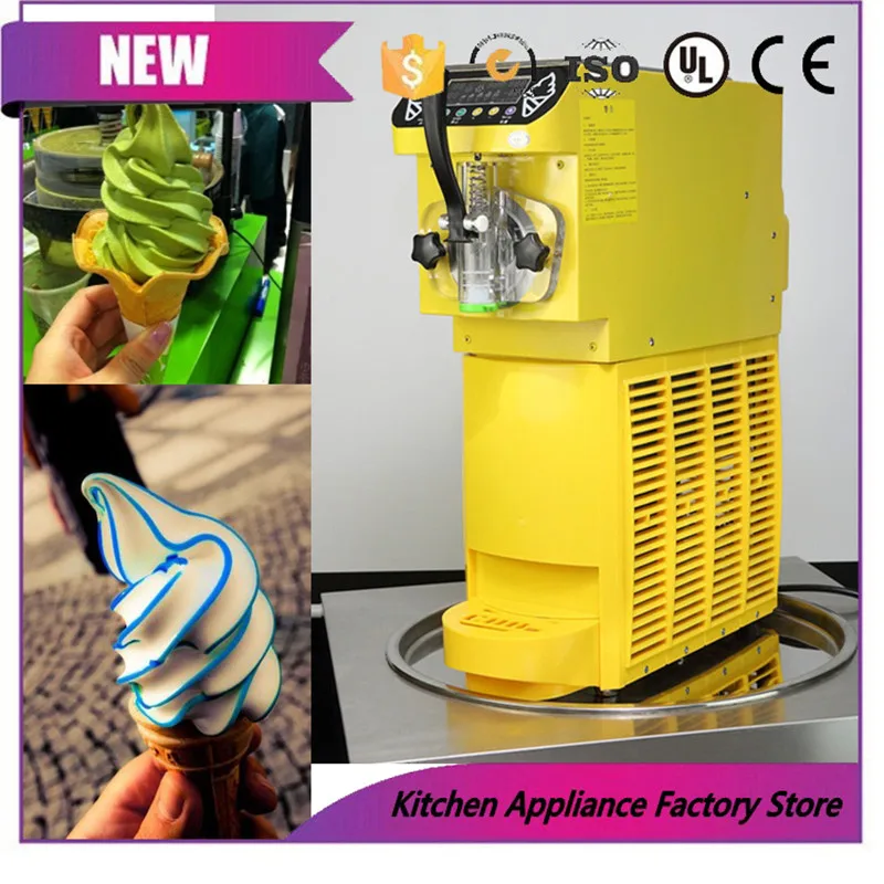 US $1.140.00 Commercial Mini Ice cream maker 15Lh Soft Ice cream machine Sundae Ice cream 220V500W 04HP Aspera R134a YellowBlack