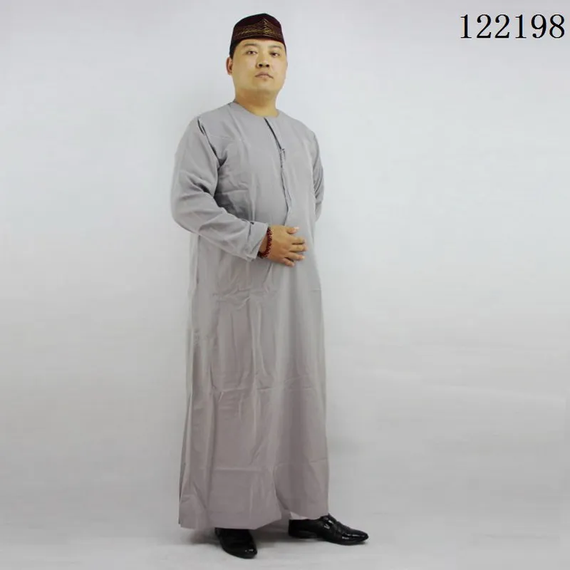 High quality P/C arabic mens clothing round collar islam men long sleeve Oman Men's robes 4