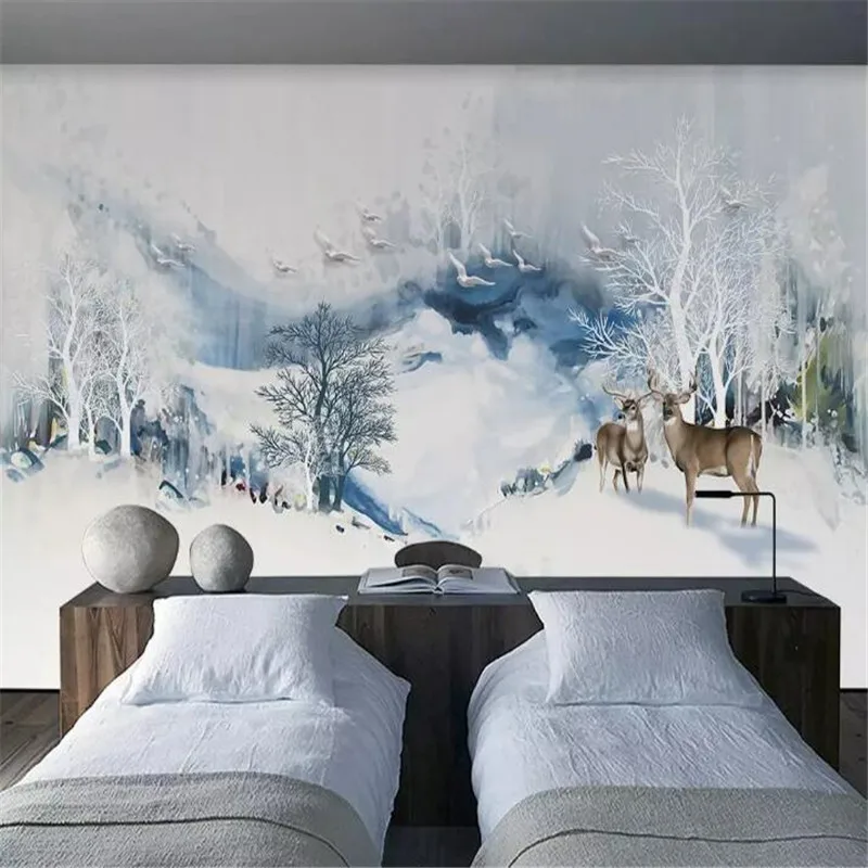 Artistic landscape mountain elk flying bird background wall professional production mural wholesale wallpaper custom photo wall Artistic landscape mountain elk flying bird background wall professional production mural wholesale wallpaper custom photo wall
