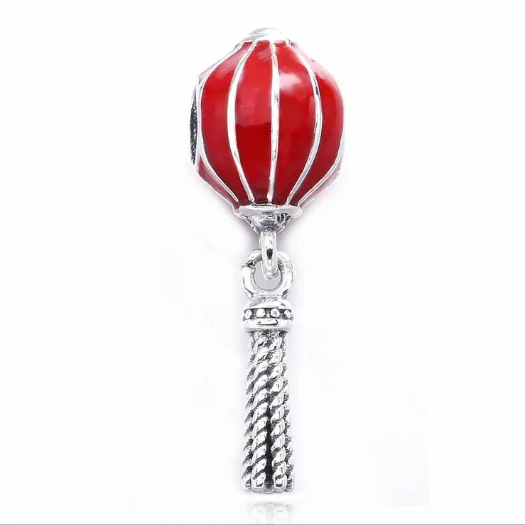 Authentic 925 Sterling Silver red Enamel hot air balloon Charm Dangle