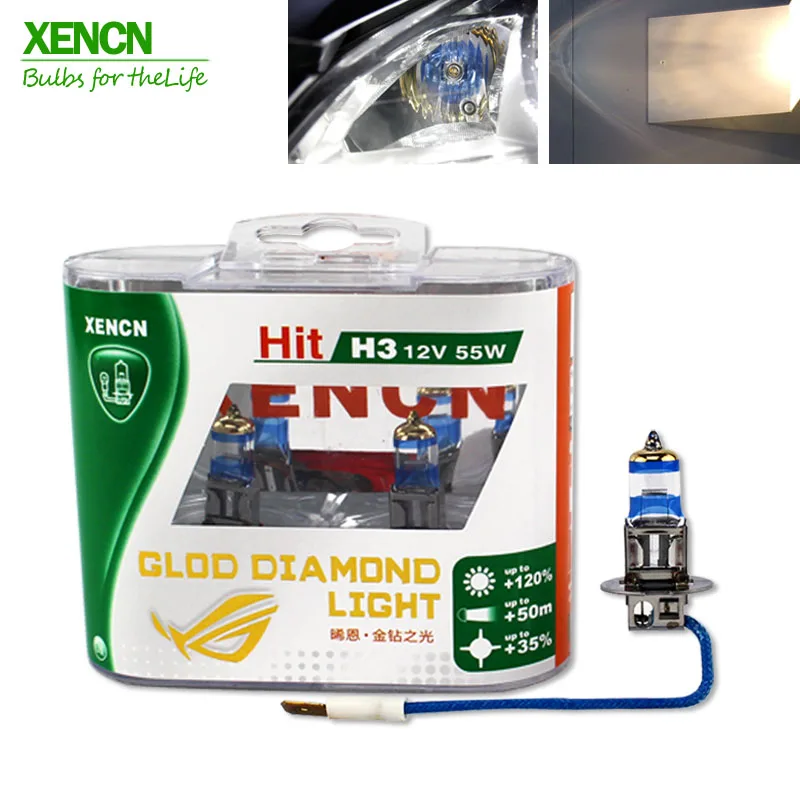 

XENCN H3 Gold Diamond Light Car Headlight Bright Warm Bulb UV Filter Halogen Fog Lamp Pk22s 4300K 12V 55W