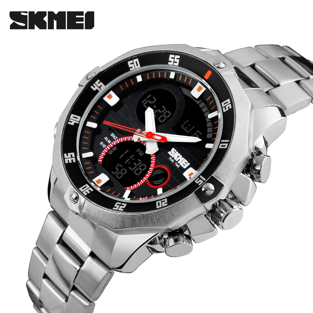 Billige Luxusmarke Skmei männer Uhren Multifunktions Army Military Digital Analog Quarz Datum LED Edelstahl Sport armbanduhr