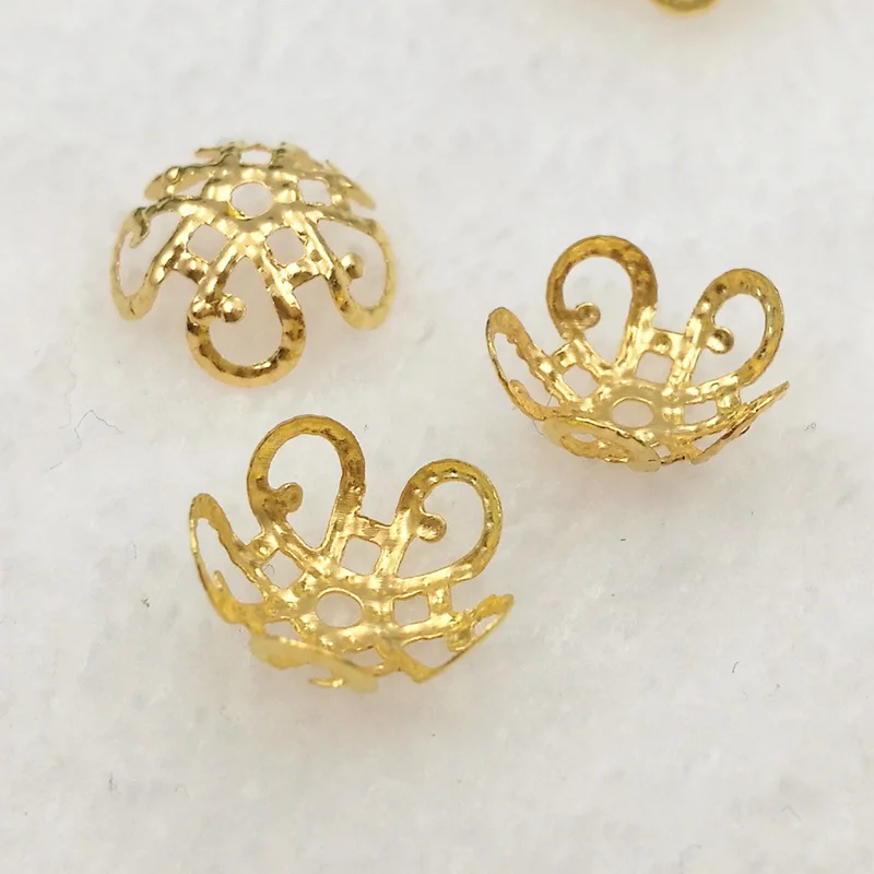 100 pieces/lot 11mm Gold color Metal Filigree Flowers Slice Beads Caps Jewelry Setting DIY Components Findings | Украшения и