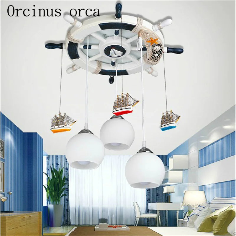 

American cartoon creative children's room bedroom boy's room study room pirate ship rudder chandelier free shipping