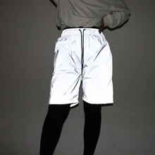 Горячая Распродажа мужские светоотражающие шорты хип-хоп стрейеризные ночные шорты для бега мужские модные блестящие короткие брюки для пар