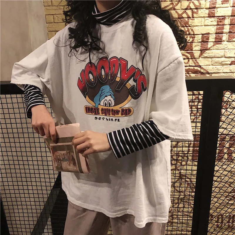 T-shirts Women Printed Korean Style Loose O-Neck All-match Trendy High Quality Kawaii Womens Summer Breathable Female Soft Chic
