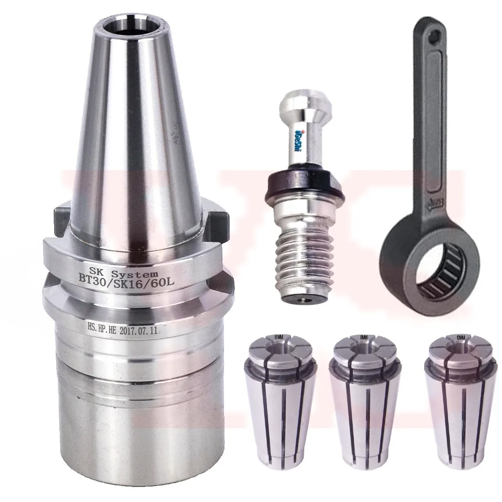 New M12 BT30 SK16 60LCollet Chuck +1 Bearing Spanner & 6,8,10MM SK16 Collets 0.003mmTIR New M12 BT30 SK16 60LCollet Chuck +1 Bearing Spanner & 6,8,10MM SK16 Collets 0.003mmTIR