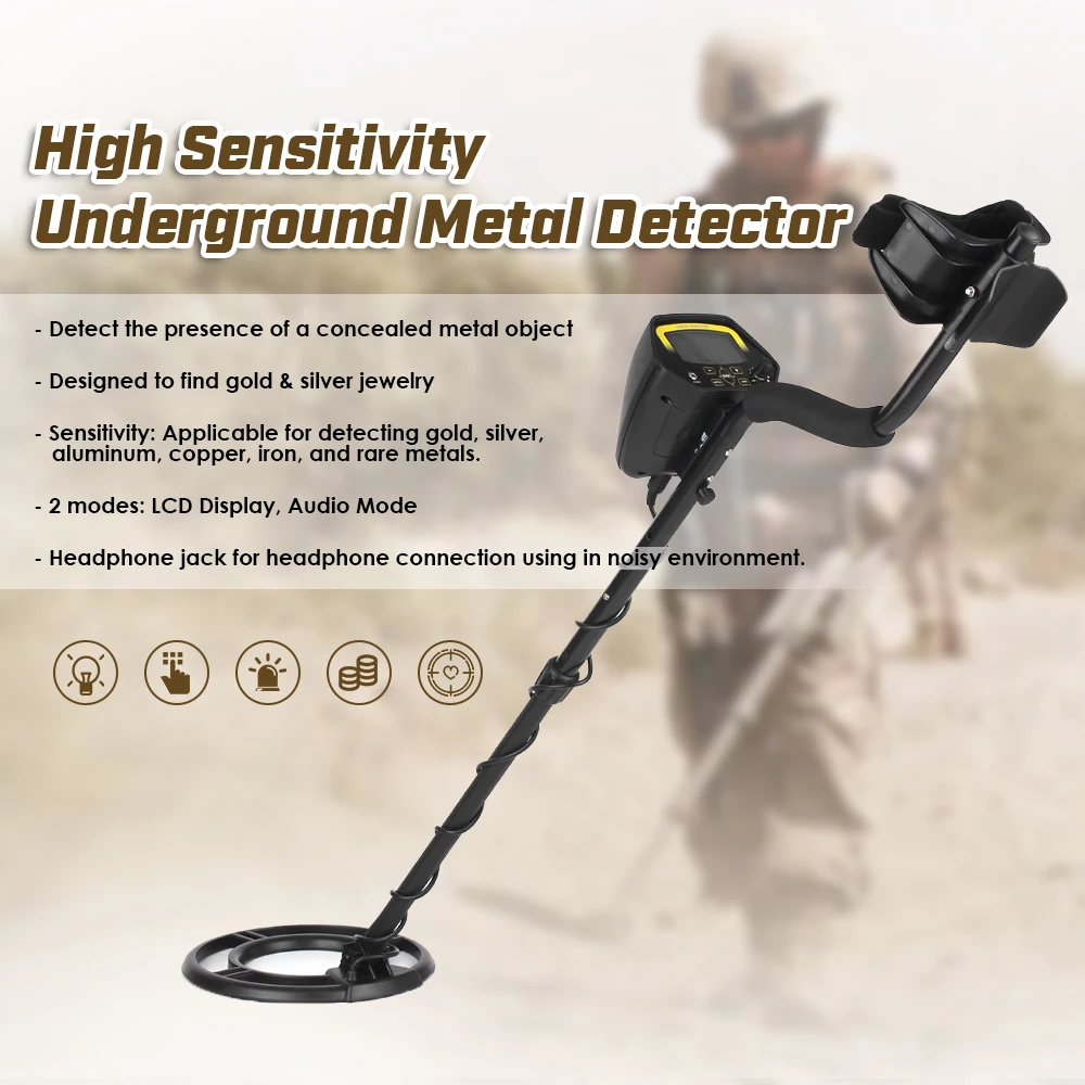 

KKmoon LCD Display Metal Detector Nugget Detector Gold Digger Treasure Hunter with Adjustable Sensitivity Waterproof Search Coil