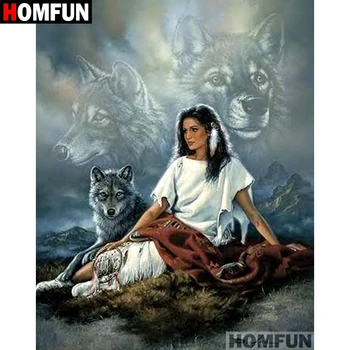 

HOMFUN Full Square/Round Drill 5D DIY Diamond Painting "Girl & Wolf" Embroidery Cross Stitch 5D Home Decor Gift A07200