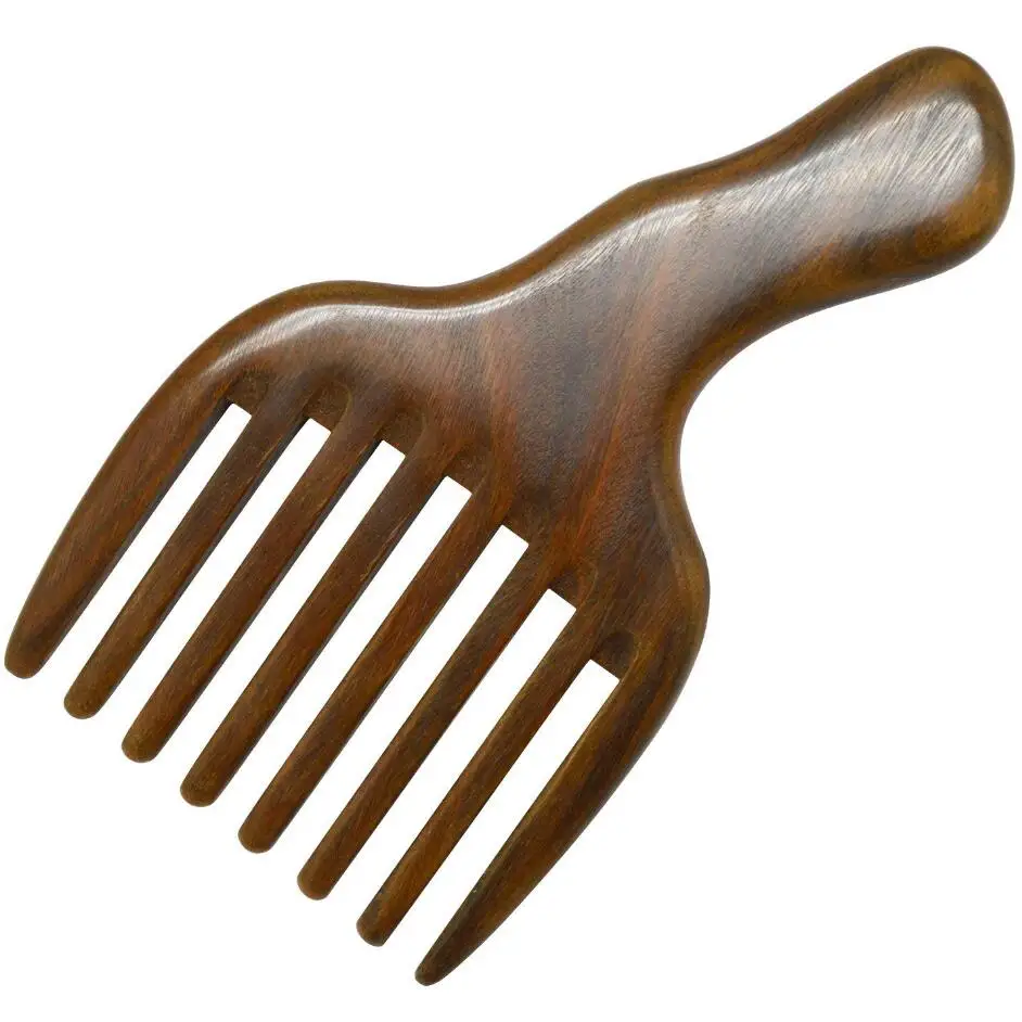 Hair Comb/Beard Pick Comb Made Of One Whole Piece Of Green Sandal Wood