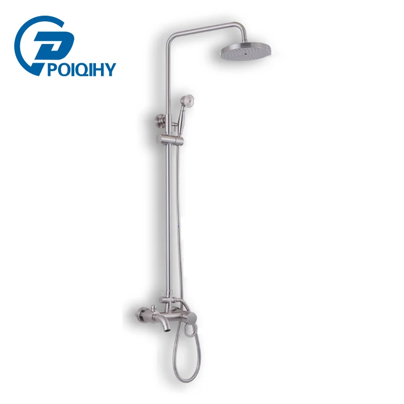 

POIQIHY Single Handle Shower Set Swivel Tub Spout Mixer 8" Rainfall Shower Head Taps Rotatable Lifting Type Shower Set