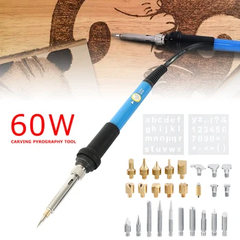 

60w Adjustable Soldering Iron Carving Pyrography Tool Wood Embossing Burning Soldering Pen Set Welding Tips Kit